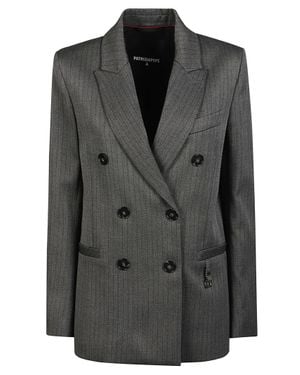 Patrizia Pepe Tailored Double-Breasted Jacket With Notch Lapel And Pinstripe - Black