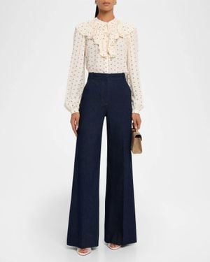 Veronica Beard Gomez Long Sleeve Ruffle Blouse - Blue