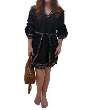 Mahila Embroidered Puff-Sleeve Mini Dress - Black