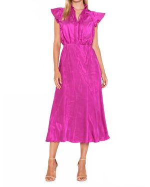 Amanda Uprichard Ruffle Neck Silk Midi Dress - Pink