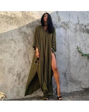 TRUEDAMES Solid Color Beach Maxi Robe ¨C Loose Bikini Cover-Up Dress, Vacation Swimsuit Long Kimono - Green