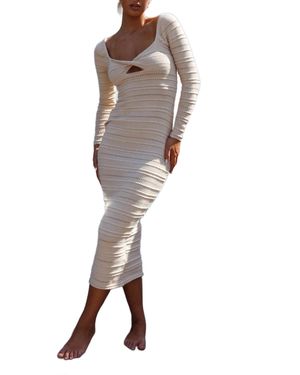 One And Only Collective Crochet Knit Long Sleeved Midi Dress - Brown