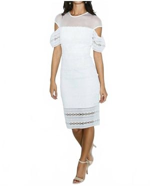 Bardot Embroidery Lace Cocktail Dress - White