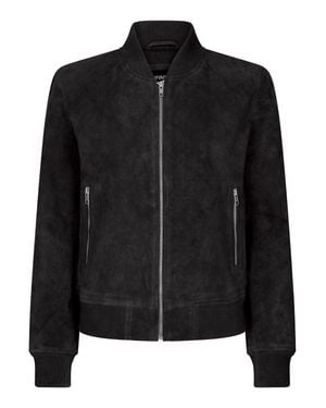 TruClothing Varsity Suede Bomber Jacket Leather - Black