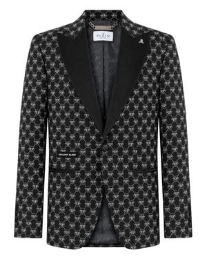 Philipp Plein Velvet Blazer Glitter Monogram - Black