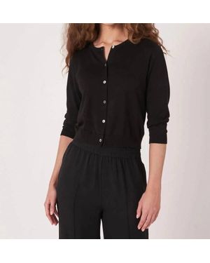 Repeat Cashmere Cropped Crew Neck Cotton Blend Cardigan - Black