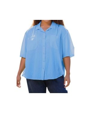 On The Plus Side Cotton Short Sleeve Collar Shirt - Blue