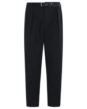 White Sand Straight-Leg Viscose-Cotton Flannel Pants - Black