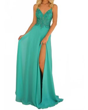Clarisse Beaded V-Neckline Gown - Green