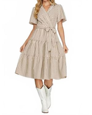She + Sky Short Sleeve Button Down Dress - Natural