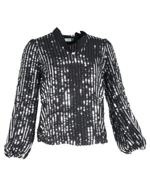 RIXO London Moss Stripe Peasant Blouse - Black