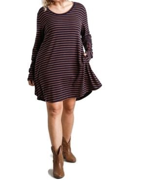 Umgee Striped Casual Dress - Purple