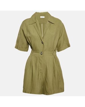 Sandro Khaki Linen Blend Turnlock Button Playsuit - Green