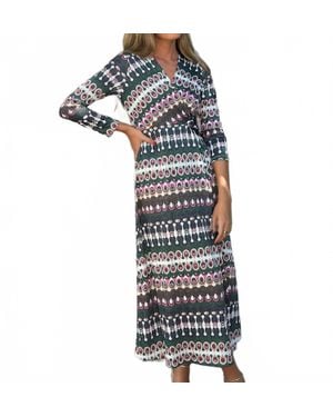 Vilagallo Amelia Long Sleeve Midi Wrap Dress - Blue