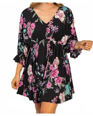 White Birch Floral Poet Sleeve Dress - Black