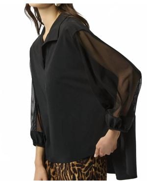 Joseph Ribkoff Stretch Poplin & Mesh Boxy Top - Black