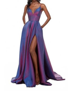 Alyce Paris Plunging Neck Long Sexy Dress - Purple