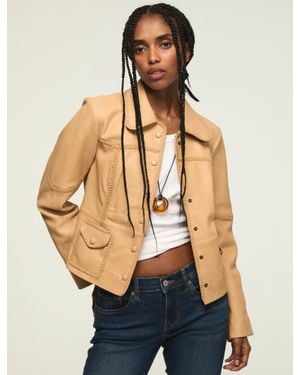 Lucky Brand Festival Braided Seamed Leather Jacket - Natural