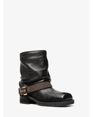 Michael Kors Colby Leather And Signature Logo Ankle Boot - Black