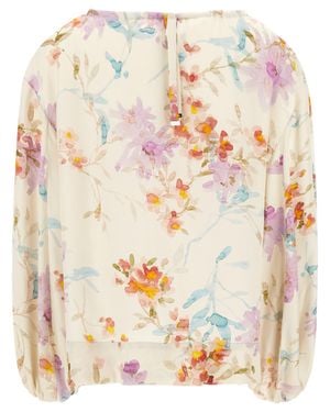 Herno Floral Watercolor Blouse With Keyhole Detail - Multicolor