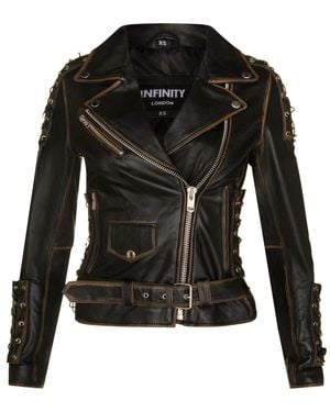 Infinity Leather Brando Biker Jacket-Bari - Black