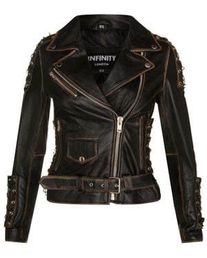 Infinity Leather Brando Biker Jacket-Bari - Black
