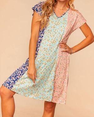 Haptics Floral Color Block Dress - Blue