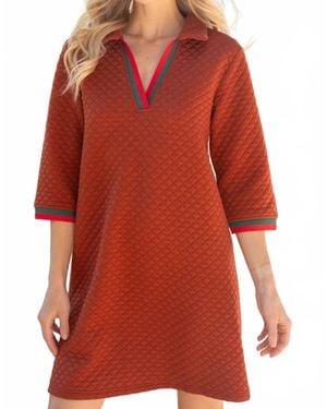 Voya Stripe Band Collared Shift Dress