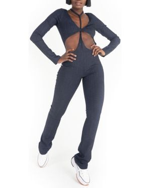 Grayscale Denim Cut Out Jumpsuit - Blue