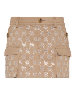 Philipp Plein Crystal Monogram Miniskirt - Natural