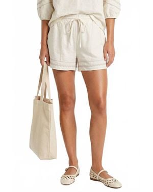 Naked Zebra Contrast Trim Linen Shorts - White