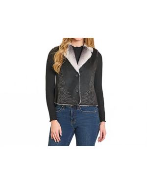 Panhandle Embroidered Microsuede Vest - Black