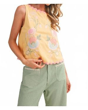 ..,merci Floral Embroidery Scalloped Tank - Green