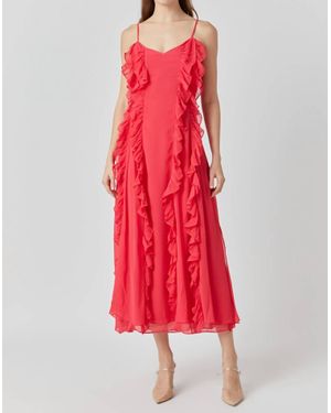 2.7 August Apparel Chiffon Ruffled Spaghetti Maxi Dress - Red