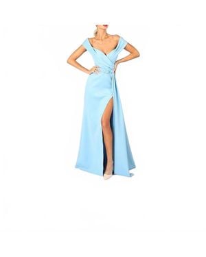 Nicole Bakti Off The Shoulder Prom Dress - Blue