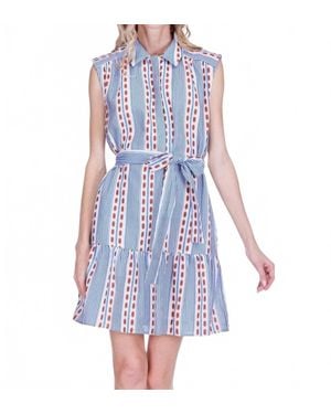 J joy Colonial Stripe Front Placket Shirt Dress - Blue