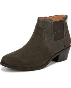 Vionic Finn Boots Dark Khaki Suede Block Heel Ankle Bootie Zap2114 - Brown
