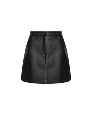 Maison Kitsuné Short Flared Lamb Leather Skirt - Black