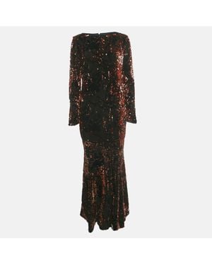 Tabitha Simmons Talbot Runhof Sequin Velvet Long Sleeve Gown - Black