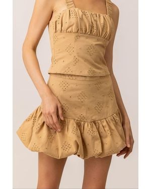 Line & Dot Eyelet Bubble Skirt - Brown