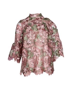 Anna Sui Mock Neck Floral Lace Blouse - Pink