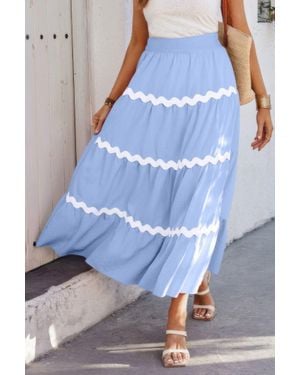 TRUEDAMES Waves Print Pleated Elastic Waist Band Skirt - Blue