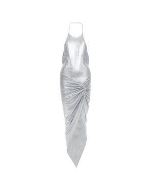 Alexandre Vauthier Platinum Metallic Coated Jersey Halter Backless Dress Fr38 M - Gray