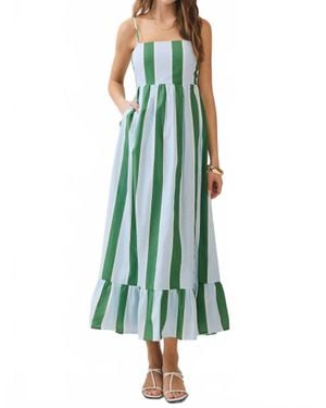TCEC Stripe Smocked Maxi Dress With Pockets - Green