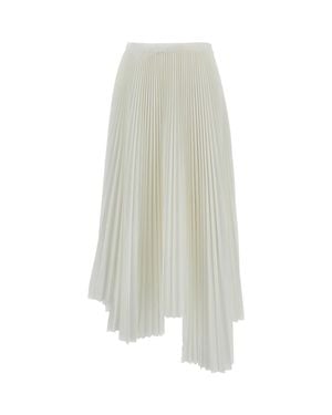 Plan C Asymmetrical Hem Pleated Skirt With Hidden Side Zipper - White