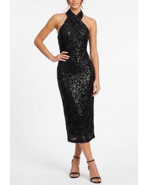 Rachel Roy Sequin Harland Halter Midi Dress - Black