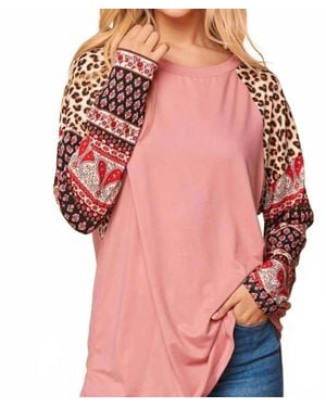 Haptics Mixed Print Round Neck Top - Pink