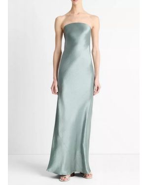 Vince Satin Strapless Maxi Dress - Blue