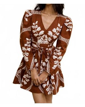 Beyond By Vera Heidi Heart V-Neck Mini Dress - Brown