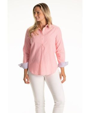 Duffield Lane Seersucker Contrast Collar Tunic Top - Pink